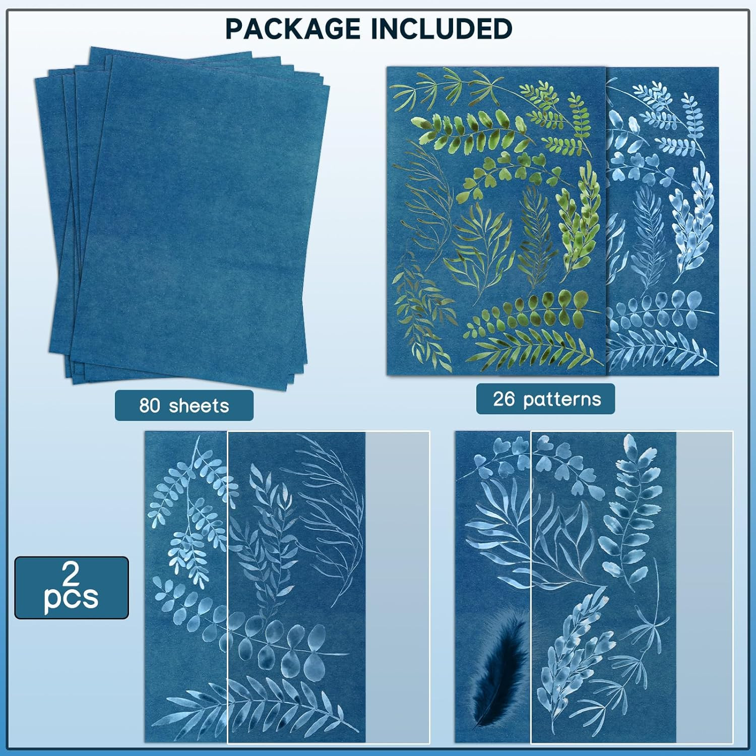 80 Pcs Cyanotype Paper, High Sensitivity Sun Print Paper Kit with 2 Sleeves and