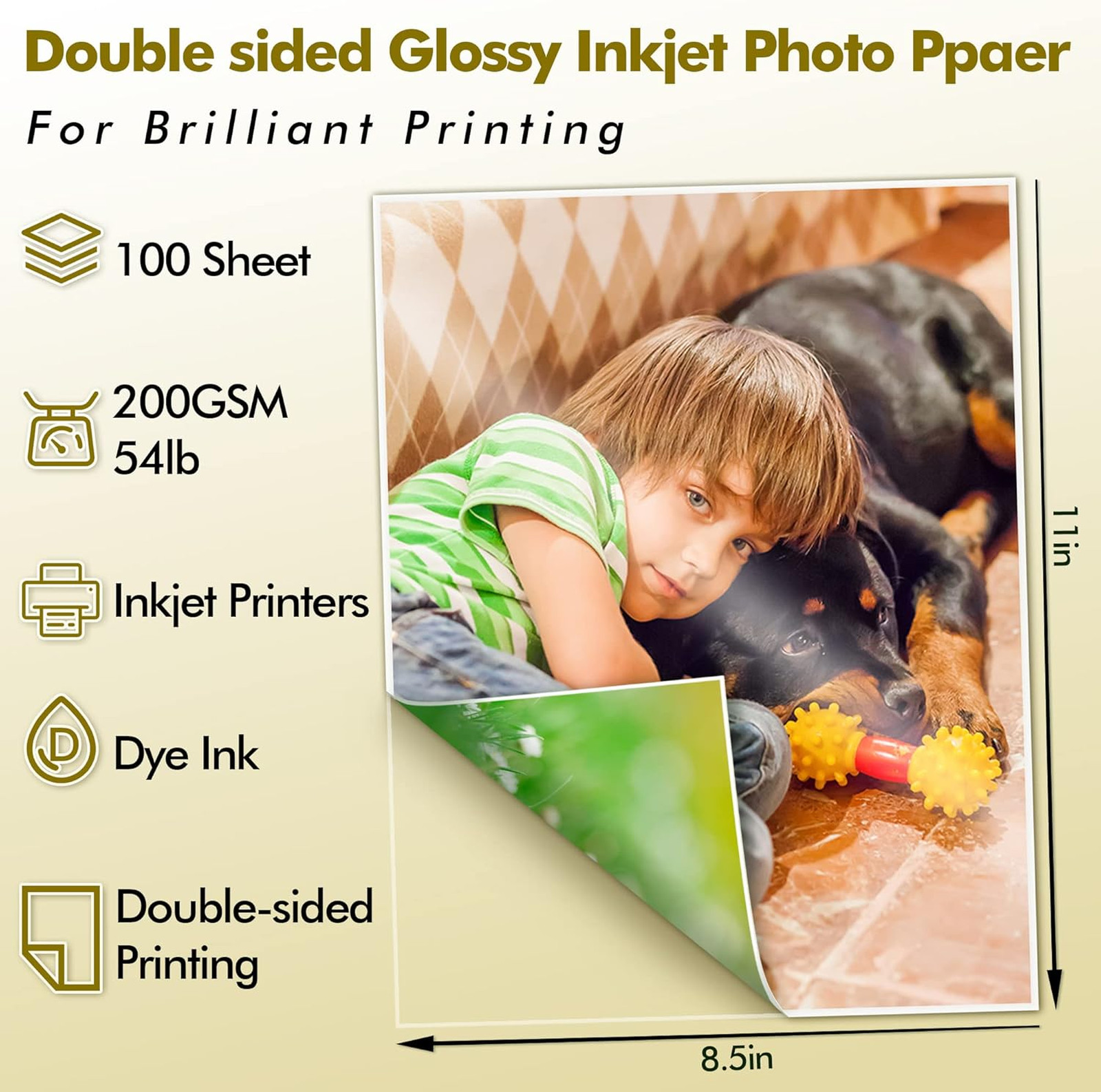 Double Sided Glossy Photo Paper 8.5×11 200gsm Inkjet Compatible for Printing