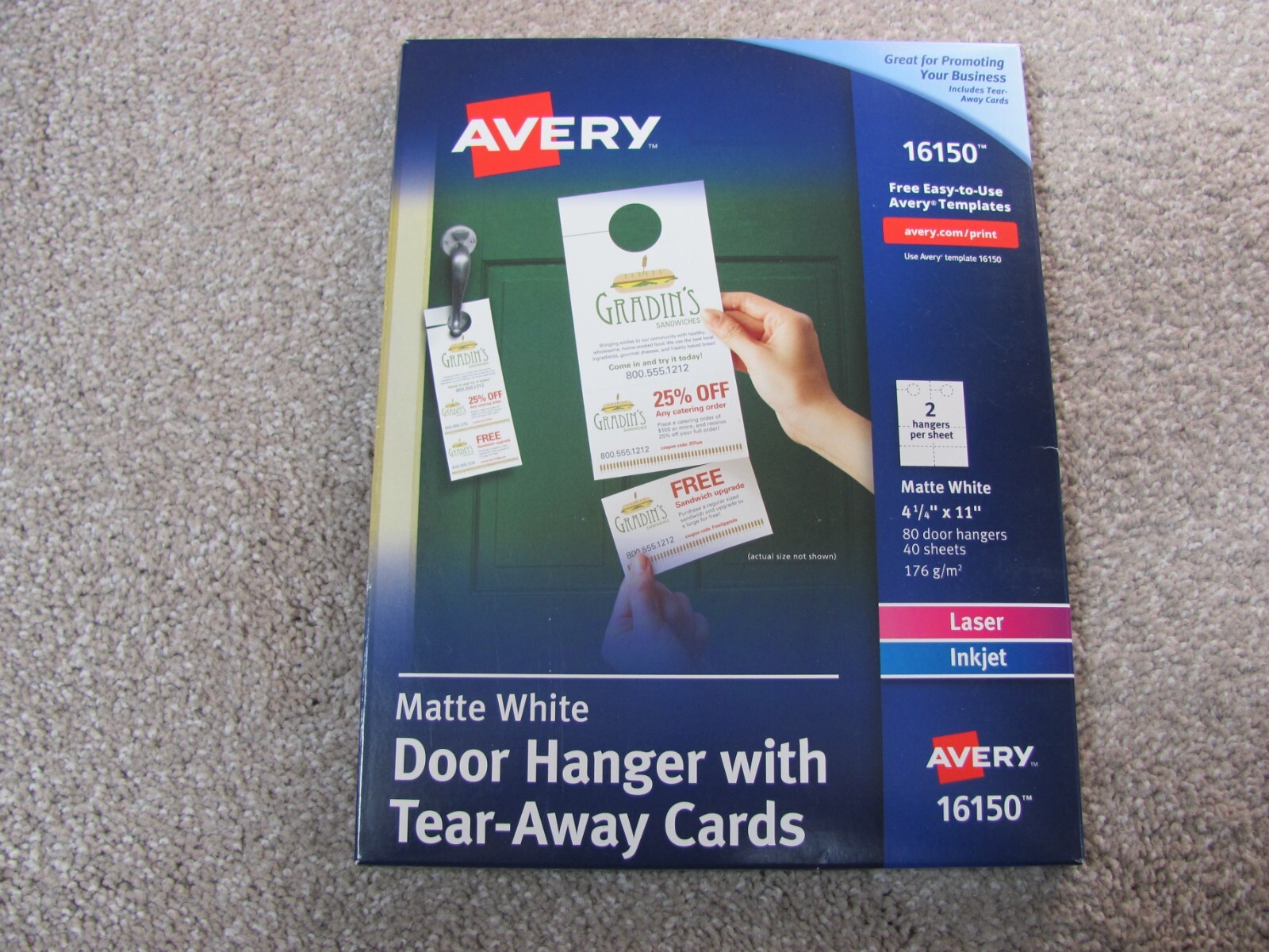 Avery 16150 Matte White Door Hanger w/Tear-Away Cards, 4 1/4 ” x 11 “80 Door Han