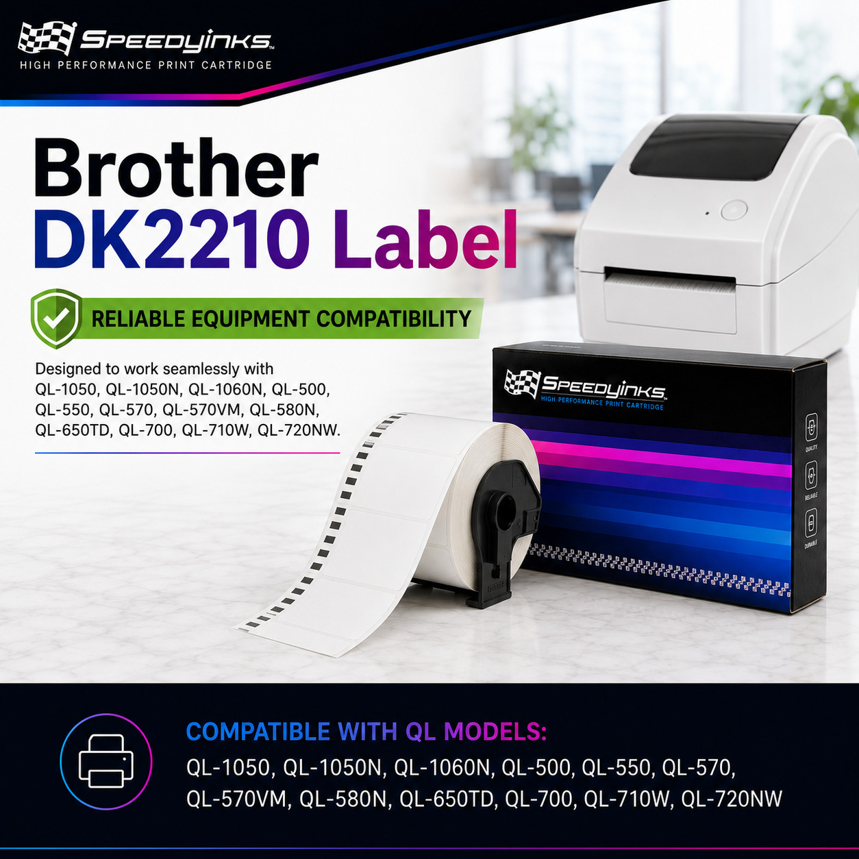 10PK Compatible Brother DK-2210 White Paper Tape – 1.1 in x 100 ft