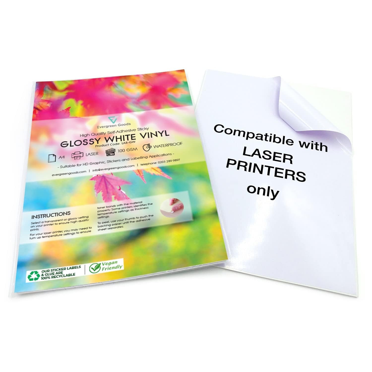 Evergreen Goods Ltd 20 Sheets A4 White Gloss Waterproof PVC Self Adhesive…