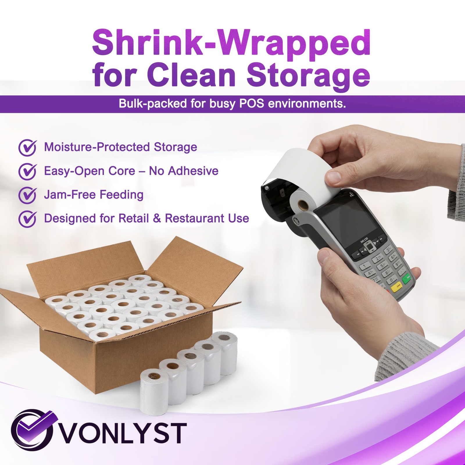 Verifone & Ingenico Thermal Paper Rolls 2 1/4″ x 55′ (10 10 rolls, White