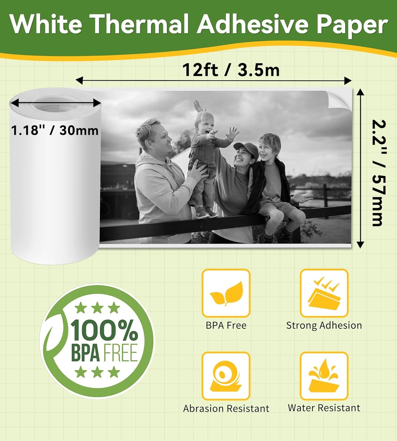 57mm Mini Thermal Sticker Printer Paper 6 Rolls Self Adhesive Black on White