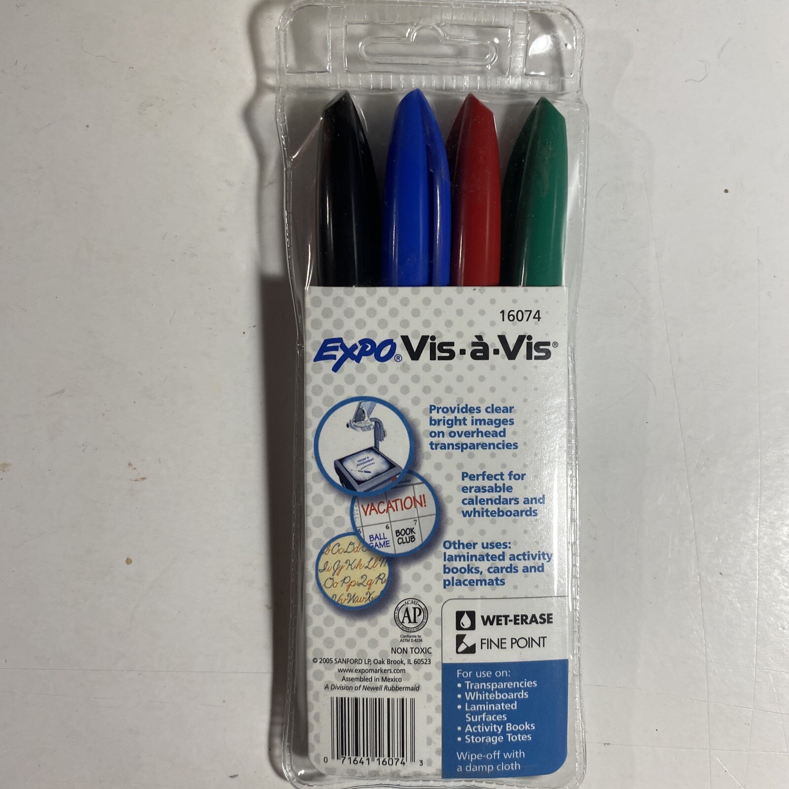 Expo Vis-a-Vis Wet Erase Markers, Fine Bullet Tip, Assorted Colors, 4-Count
