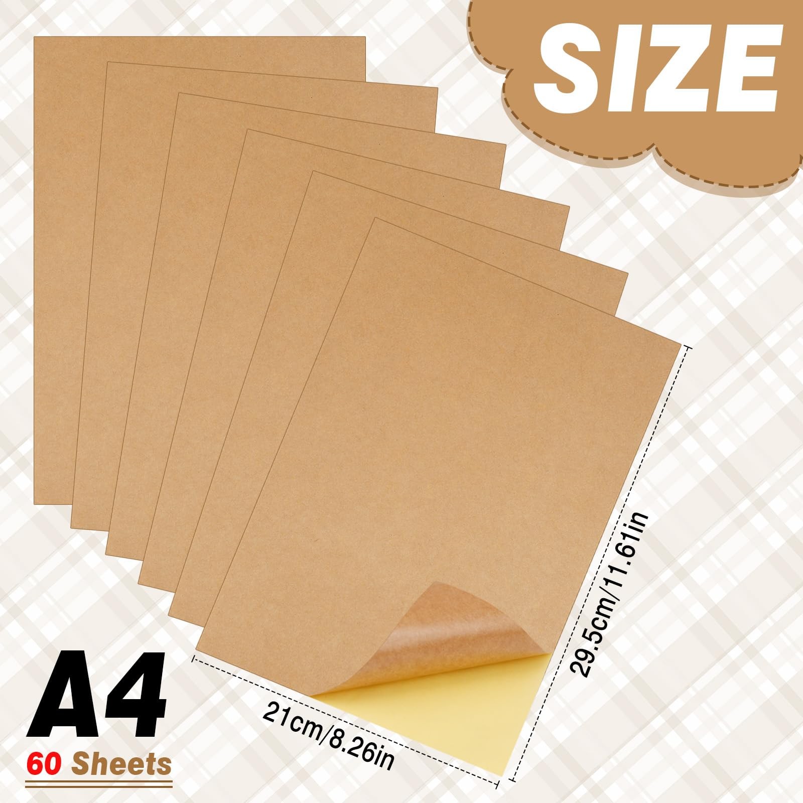 60pcs Kraft Paper Printer Paper Self Adhesive A4297x210mm Craft Paper Cop…