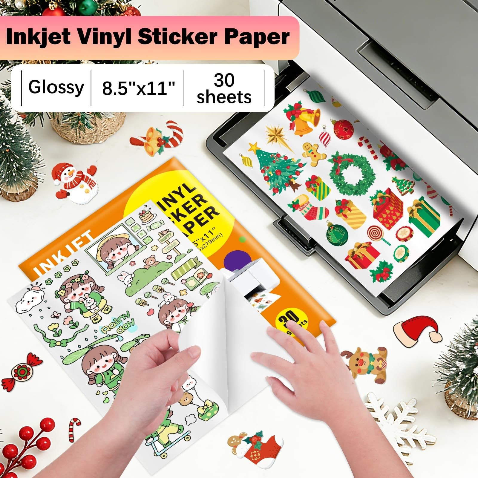 30 Sheets Premium Printable Vinyl Sticker, Vinyl Glossy White Waterproof Stic…