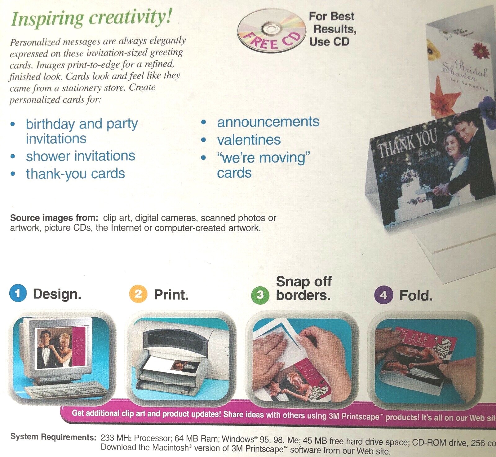 3M Printscape Textured Greeting Cards Print to Edge for Inkjet Printers PC101