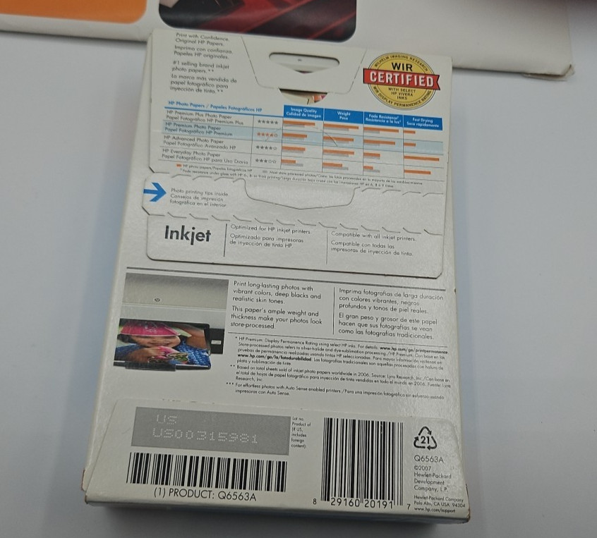 Hewlett Packard Premium Photo Paper Soft Gloss 4×6 100 Sheets InkJet New Sealed