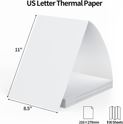 100 Sheets Thermal Printer Paper 8.5 X 11 Inch US Letter Size Thermal Paper lot