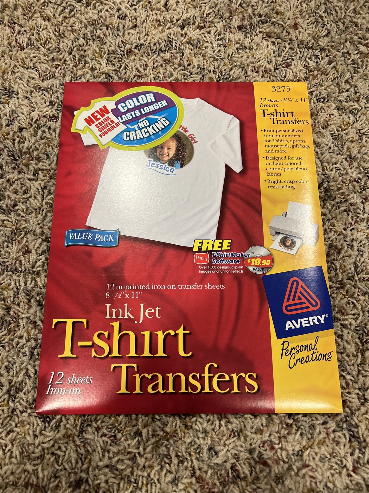 Avery Dennison 3275 Letter Paper T-Shirt Transfers 12 Sheet Pack Ink Jet w/ CD
