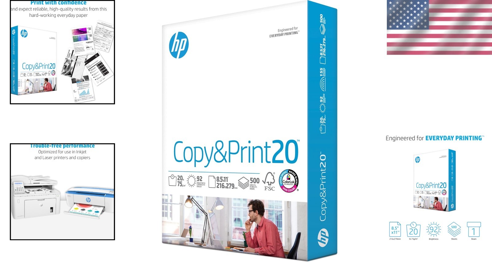 New White 8.5×11 Copy Paper, 500 Sheets, Matte Finish, FSC Certified