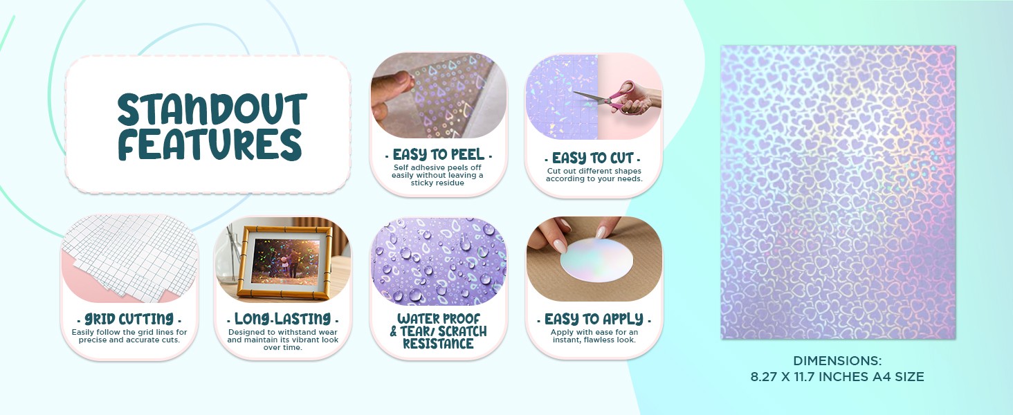 SANZIX 36 Sheets Holographic Sticker Paper – Transparent Self Adhesive Vinyl