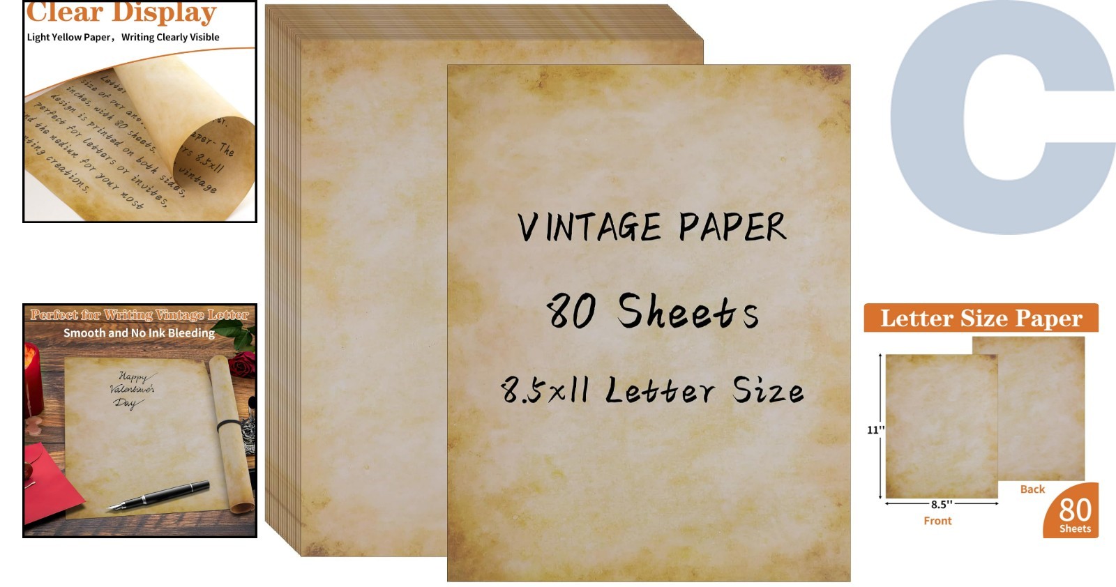 Elegant Antique Stationery – 80 Sheets Double-Sided Letter Size Decorative Paper