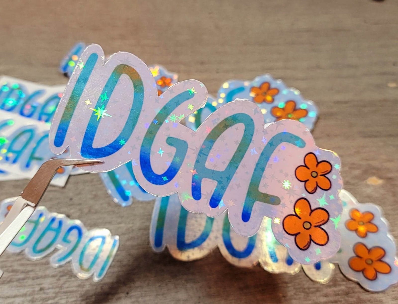 IDGAF Holographic Waterproof 90s Nostalgia Rainbow Vinyl Sticker,