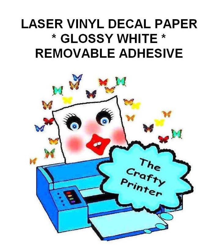 LASER Printer REMOVABLE ADHESIVE VINYL Decal Paper – 10 Sheets Glossy White