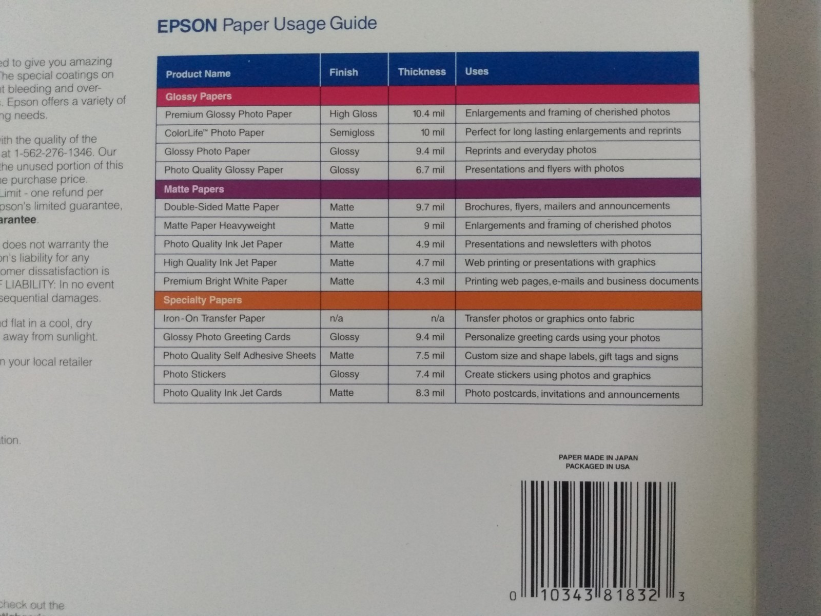 NEW Epson Heavyweight Matte 8.5×11 S041257 50 sheets