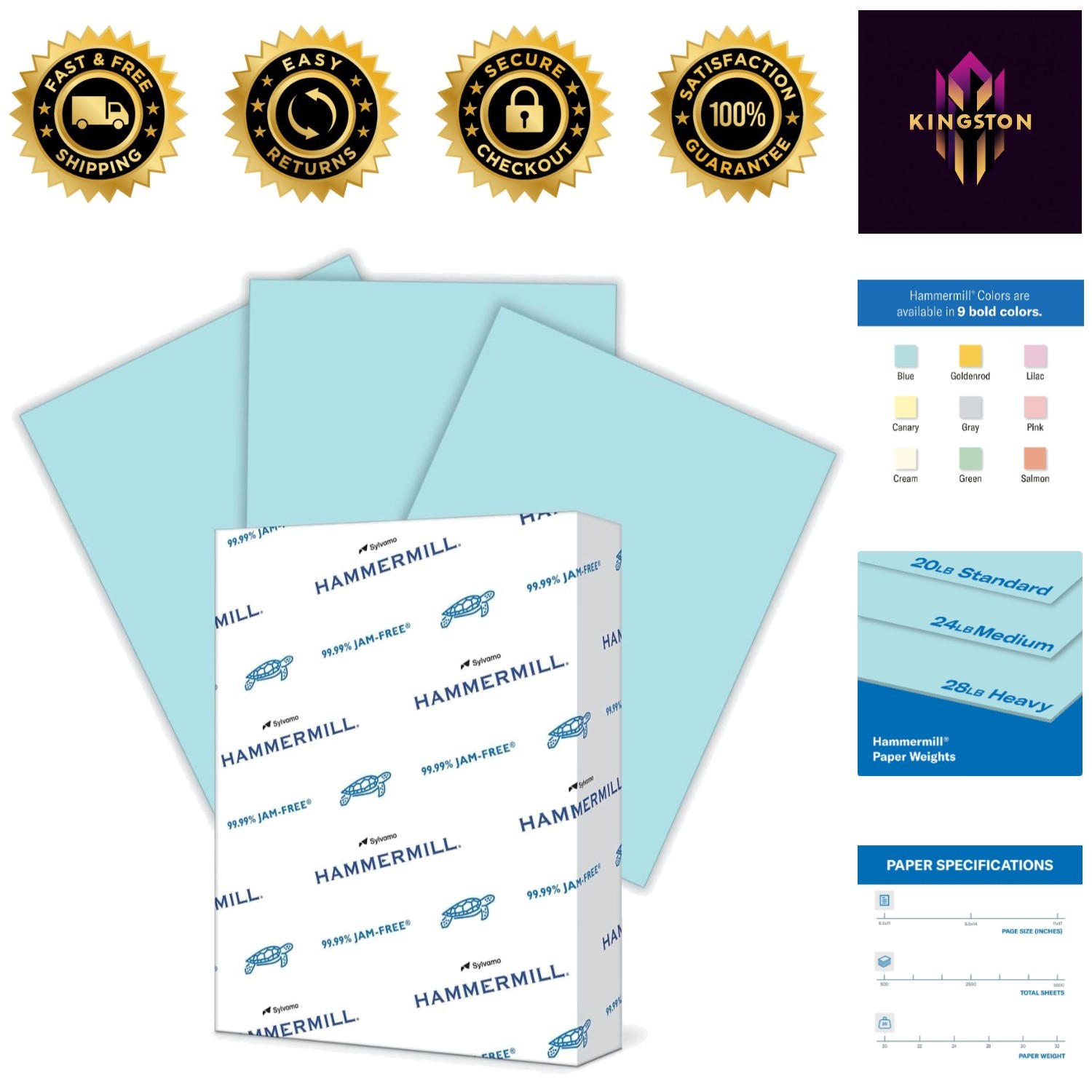 Pastel Blue Printer Paper, 20 lb Weight – 1 Ream of 500 Sheets, Made in USA
