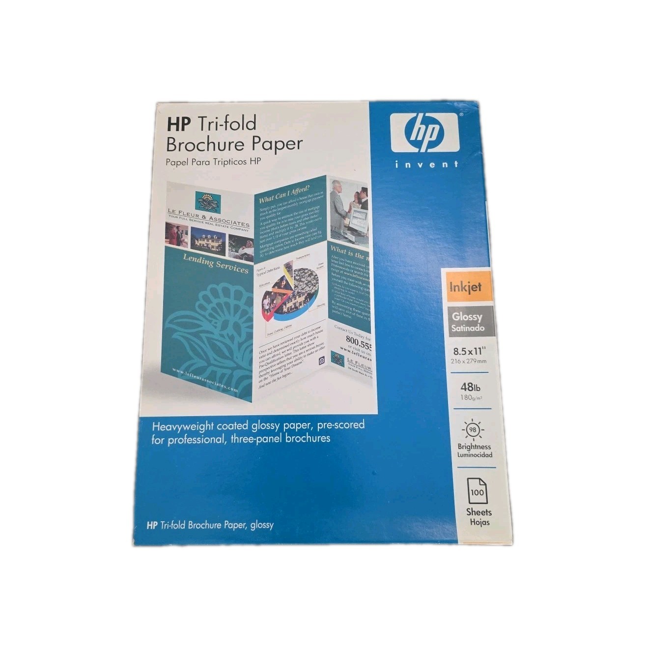 HP Tri-fold Glossy Brochure Paper Inkjet 100 Sheet 8.5×11 44lb Bond W/ Seals