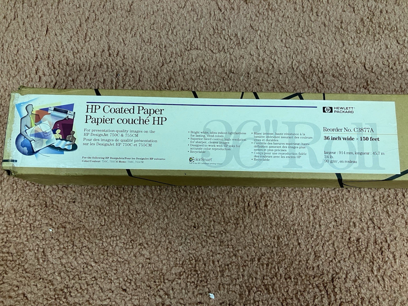 HP COATED PAPER 36” X 150’ / NO. C3877A / BRIGHT WHITE / NOS