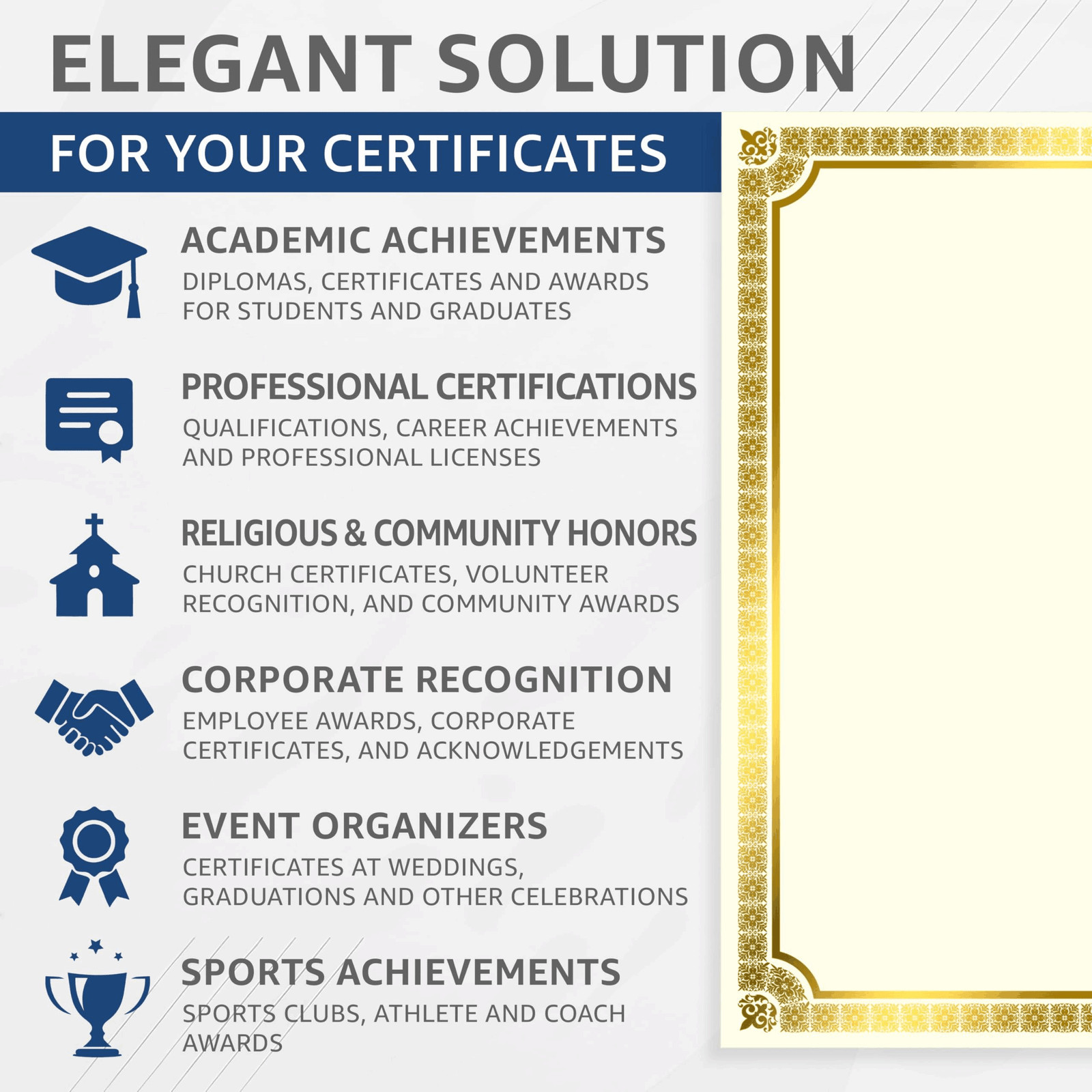 100 Certificate Paper 8.5 x 11 for Printing Blank Certificate Papers for Award