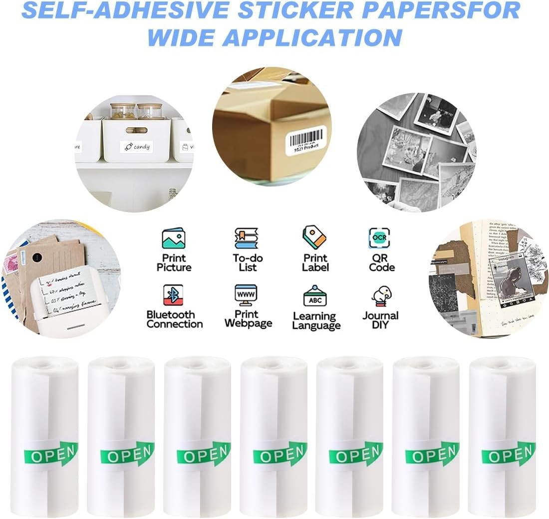 10 Rolls Mini Thermal Printer Sticker Paper 57 x 25mm Self-Adhesive Mini Printer
