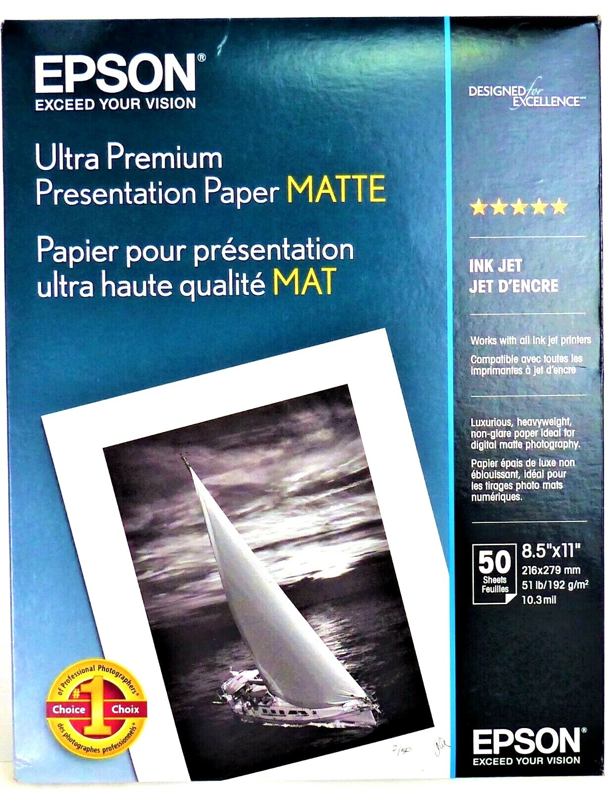 Epson Ultra Premium Presentation Paper Matte, 8.5″ x 11″, 50 sheets – NEW Sealed