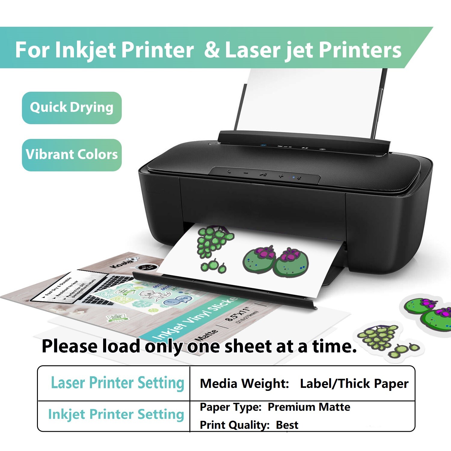 40 Koala Sticker Paper for Inkjet Printer Waterproof Printable Vinyl Matte White