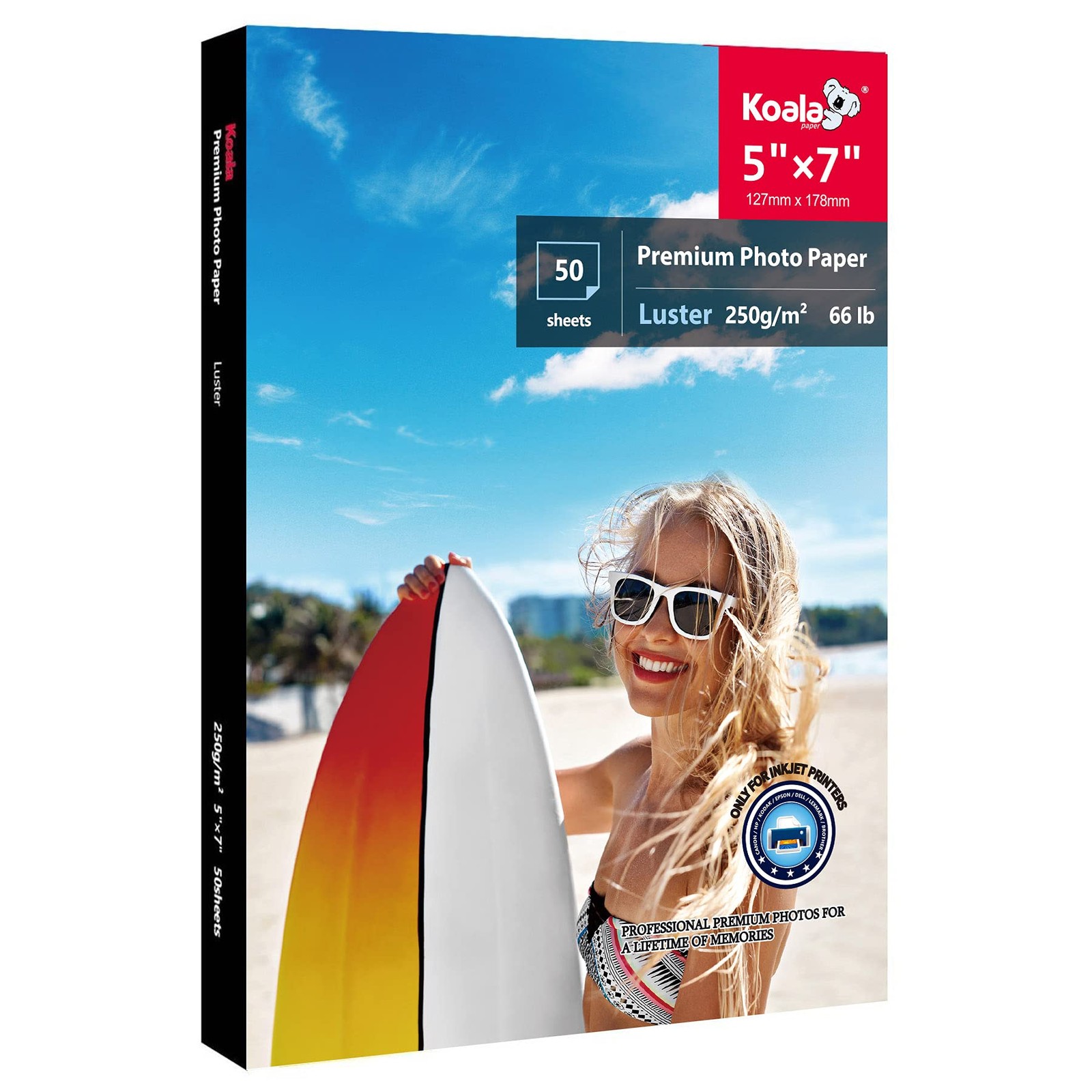 5×7 In Luster Photo Paper 50 Sheets 66lb Water-Resistant for Inkjet Printer