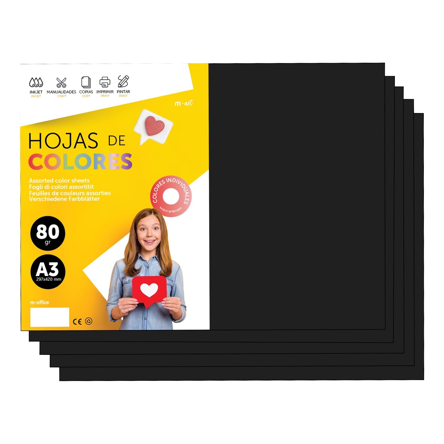 Colourful Paper A3 80g for Printers & Crafts, Coloured Sheets for Kids, Creat…