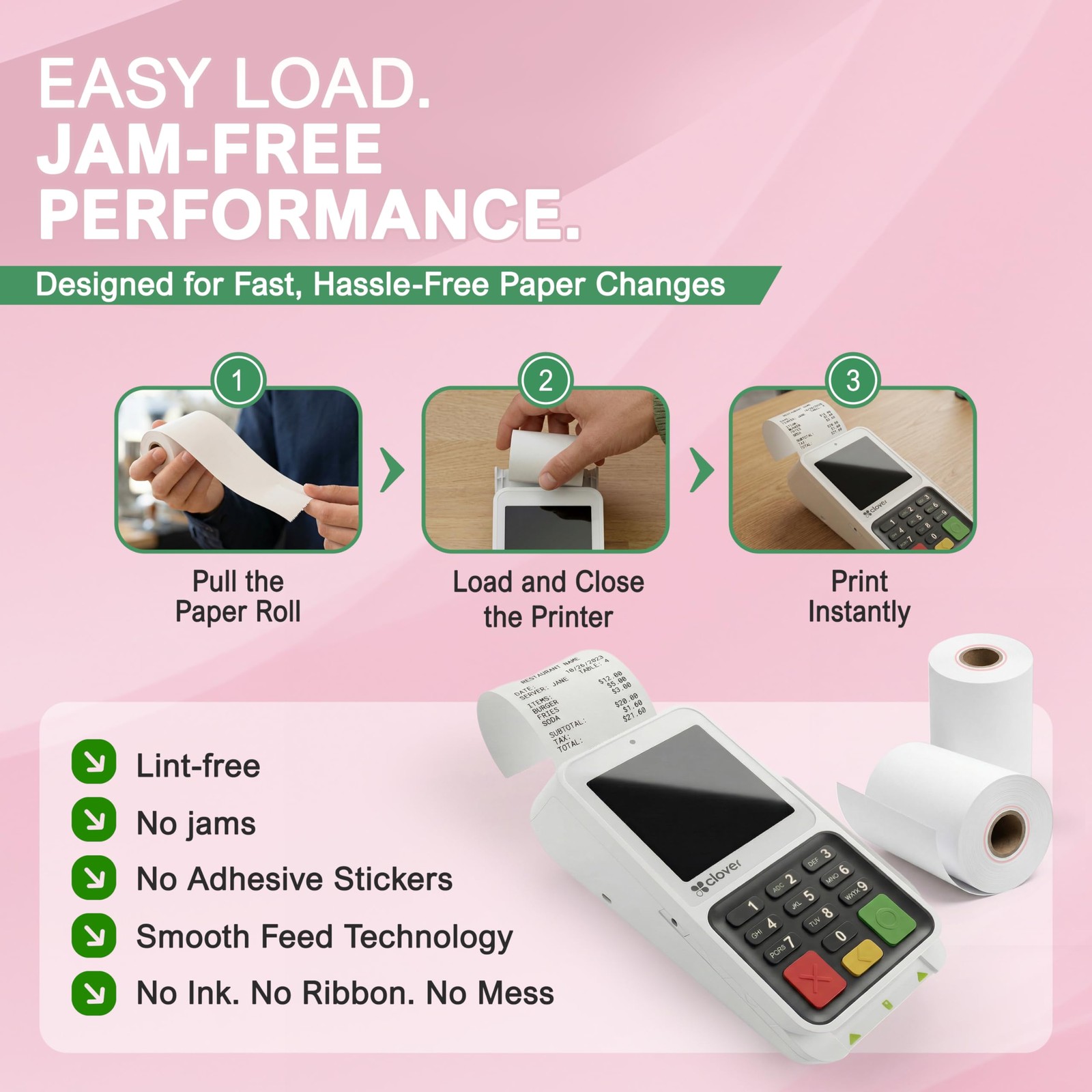 Vonlyst Compatible Clover Compact Countertop POS Thermal 10 rolls, White