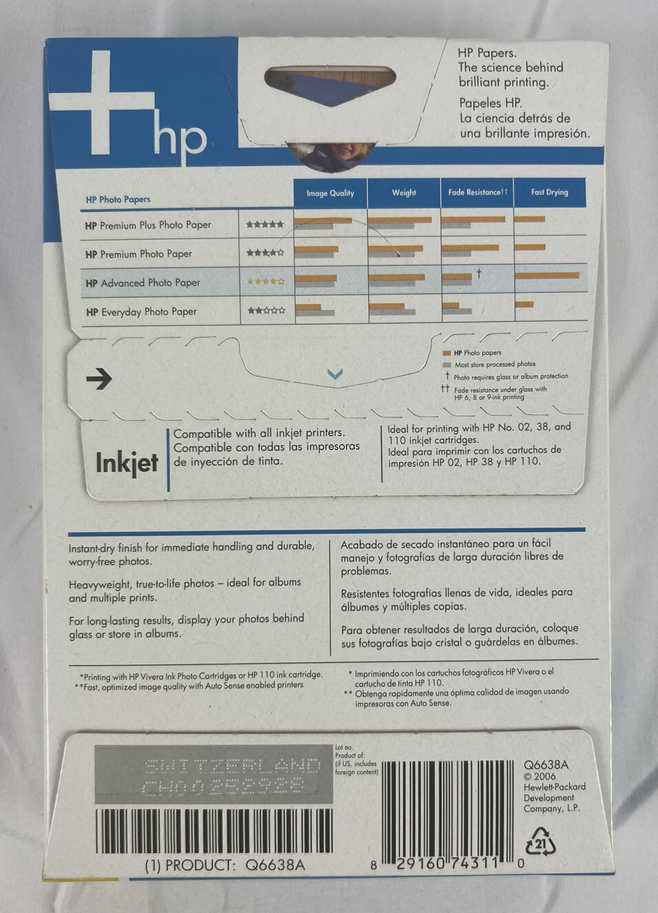Hewlett Packard Q6638A 4 x 6 inch Glossy Printer Paper 100 Sheets New