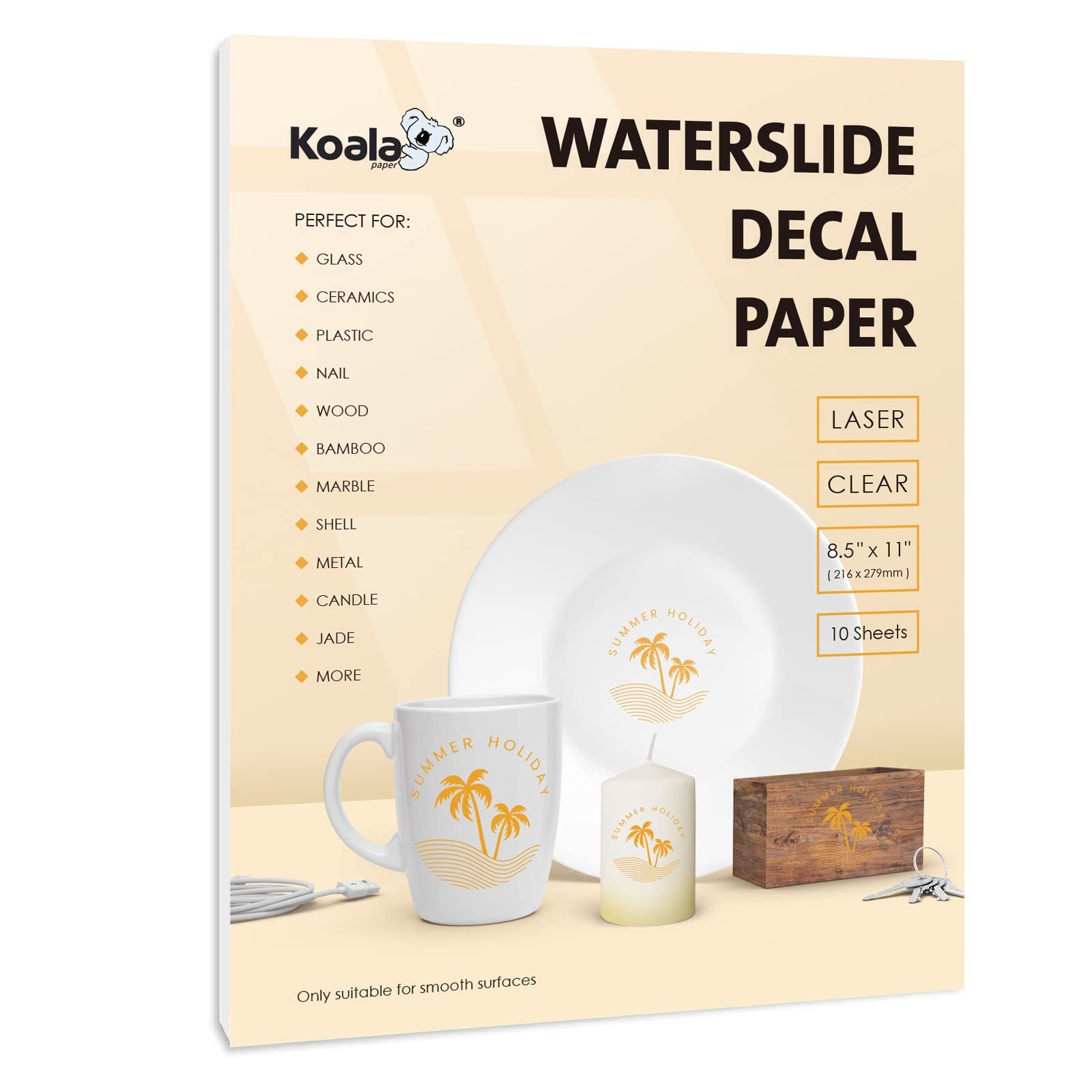 10 Sheets Koala Waterslide Decal Paper Laser Printer Clear 8.5×11 Inches