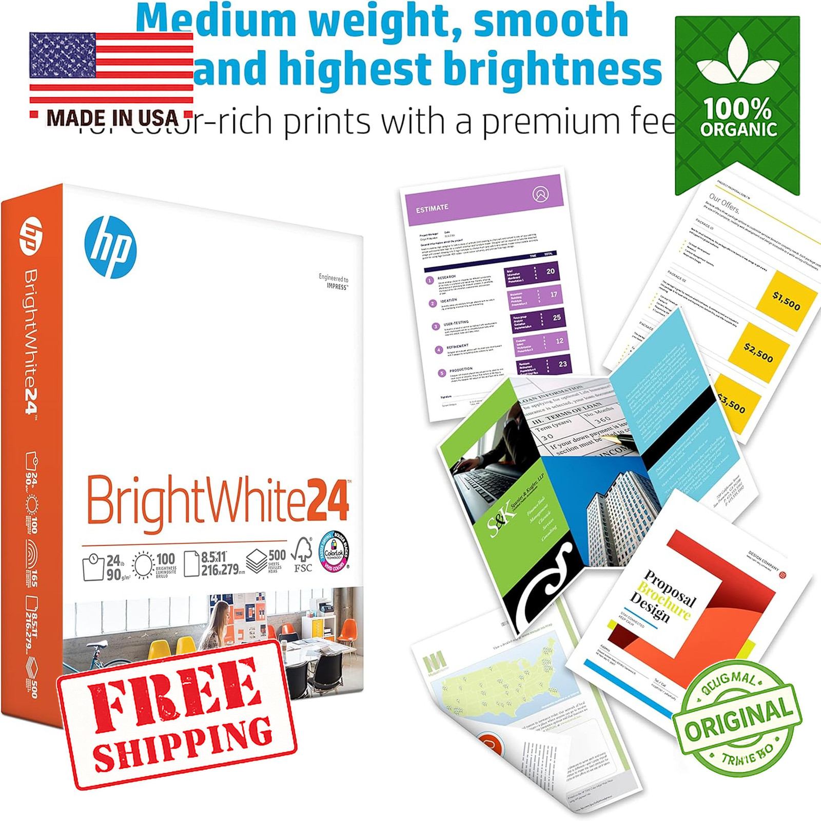 Premium Bright White Printer Paper – 24 lb, 100 Bright