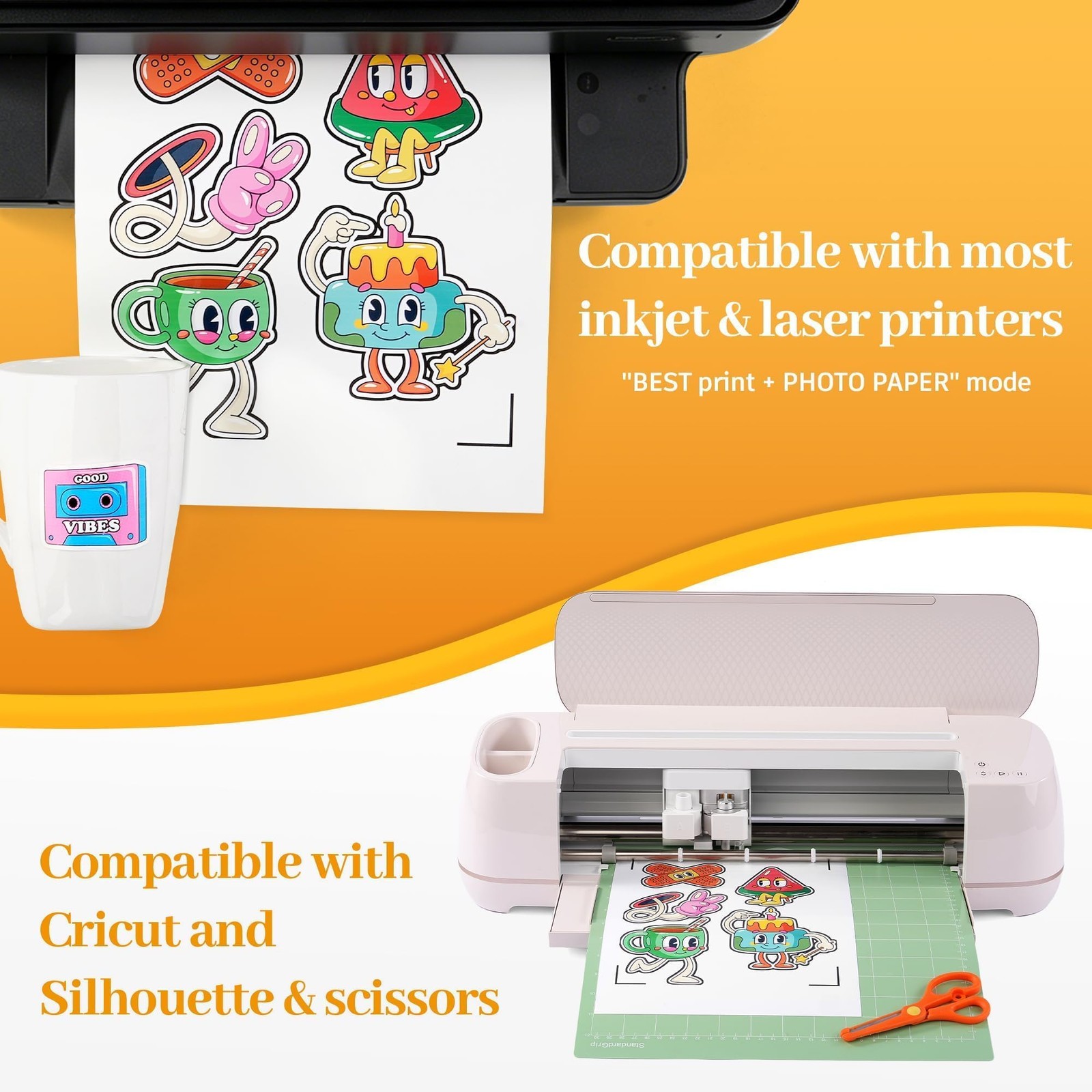 Printable Vinyl Sticker Paper for Inkjet & Laser Printer – Matte White Waterp…