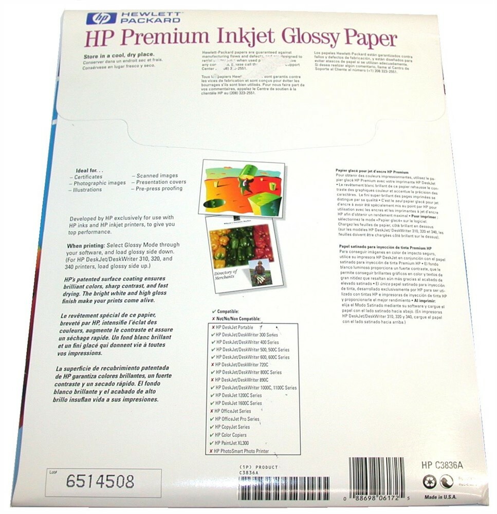 Up to 7 New Box of 50 Sheets HP Inkjet Glossy 8.5″ x 11″ Paper HP C3836A