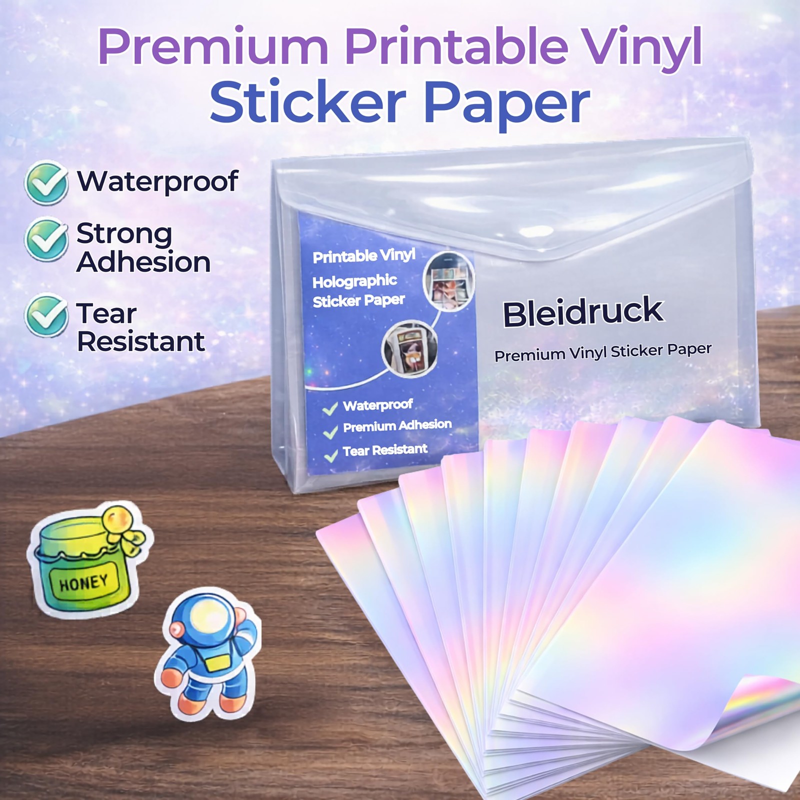 20 Sheets Holographic Sticker Paper 8.5×11 inch Printable Waterproof Stickers…