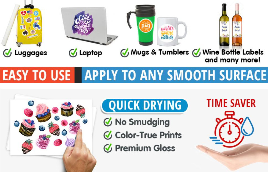Glossy Printable Vinyl Sticker Paper for Inkjet Printer 25 Sheets 8.5″x11″