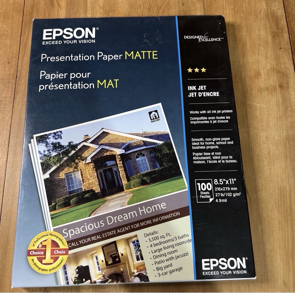 Epson Matte Presentation Paper 27 lbs. Matte 8-1/2 x 11 white, S041062, QTY 2