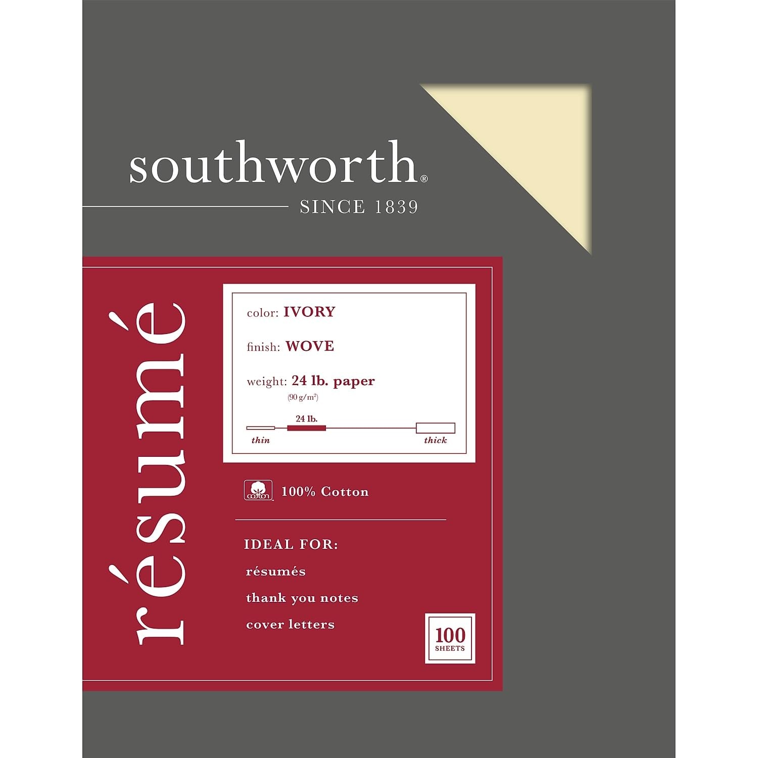 Southworth® 100% Cotton Résumé Paper, 8 1/2″ x 11″, 8 1/2 In X 11 In, Ivory