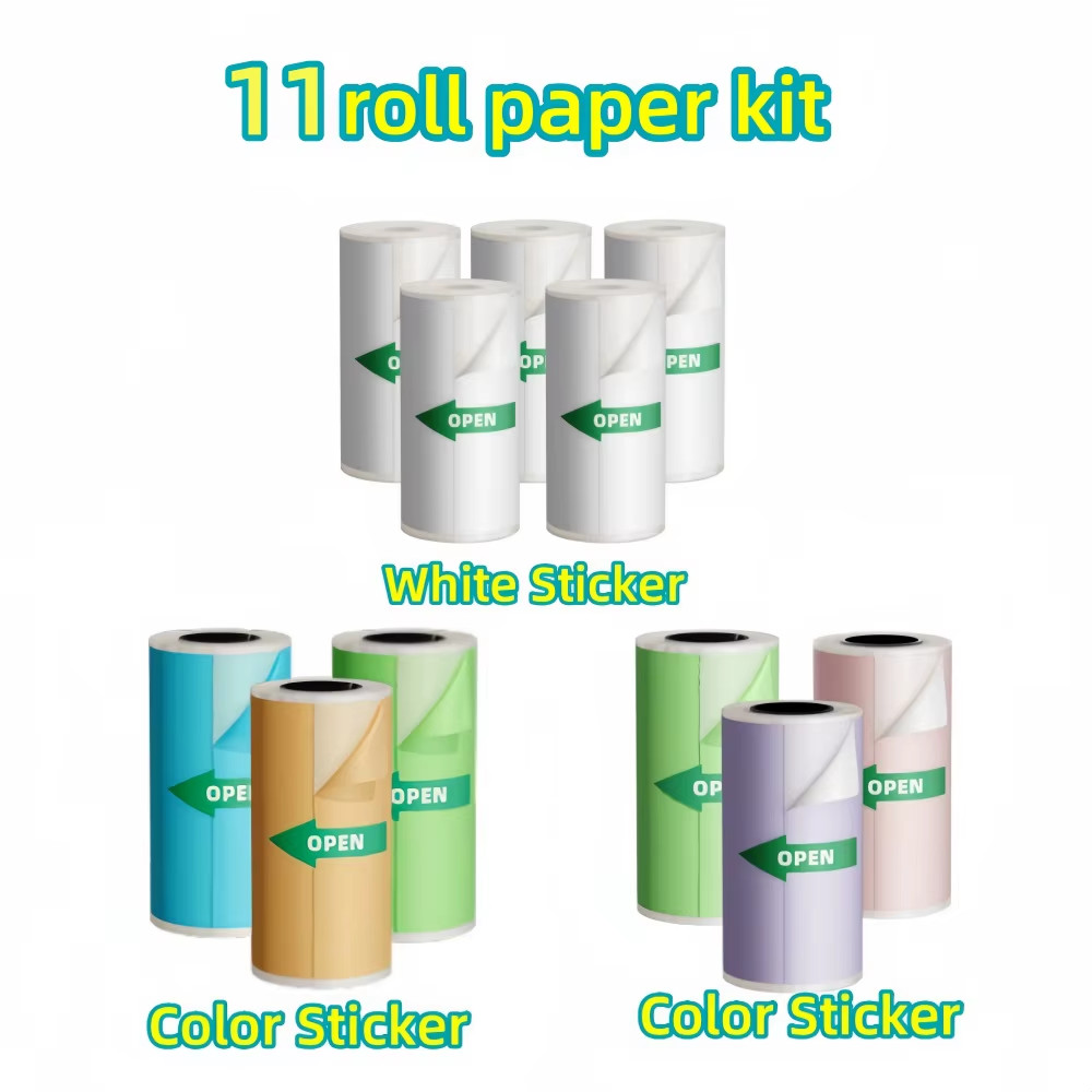 New 10 Roll Sticker Paper for Mini Printer Label Sticker Paper Color Thermal Pap