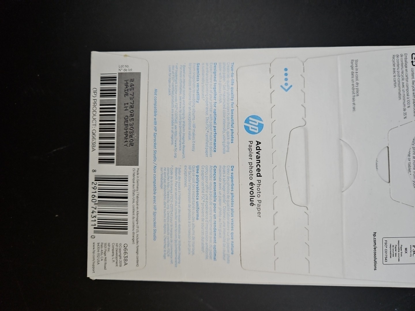 Hewlett Packard 4 x 6 inch Glossy Printer Paper – 100 Sheets Q6638A NIB