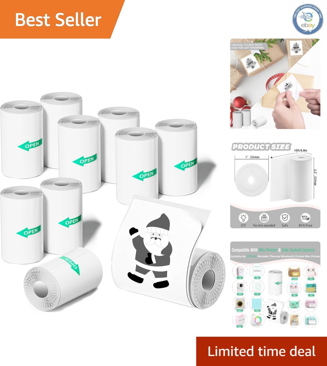Self-Adhesive Mini Thermal Sticker Paper Rolls – 57x25mm for Instant Cameras
