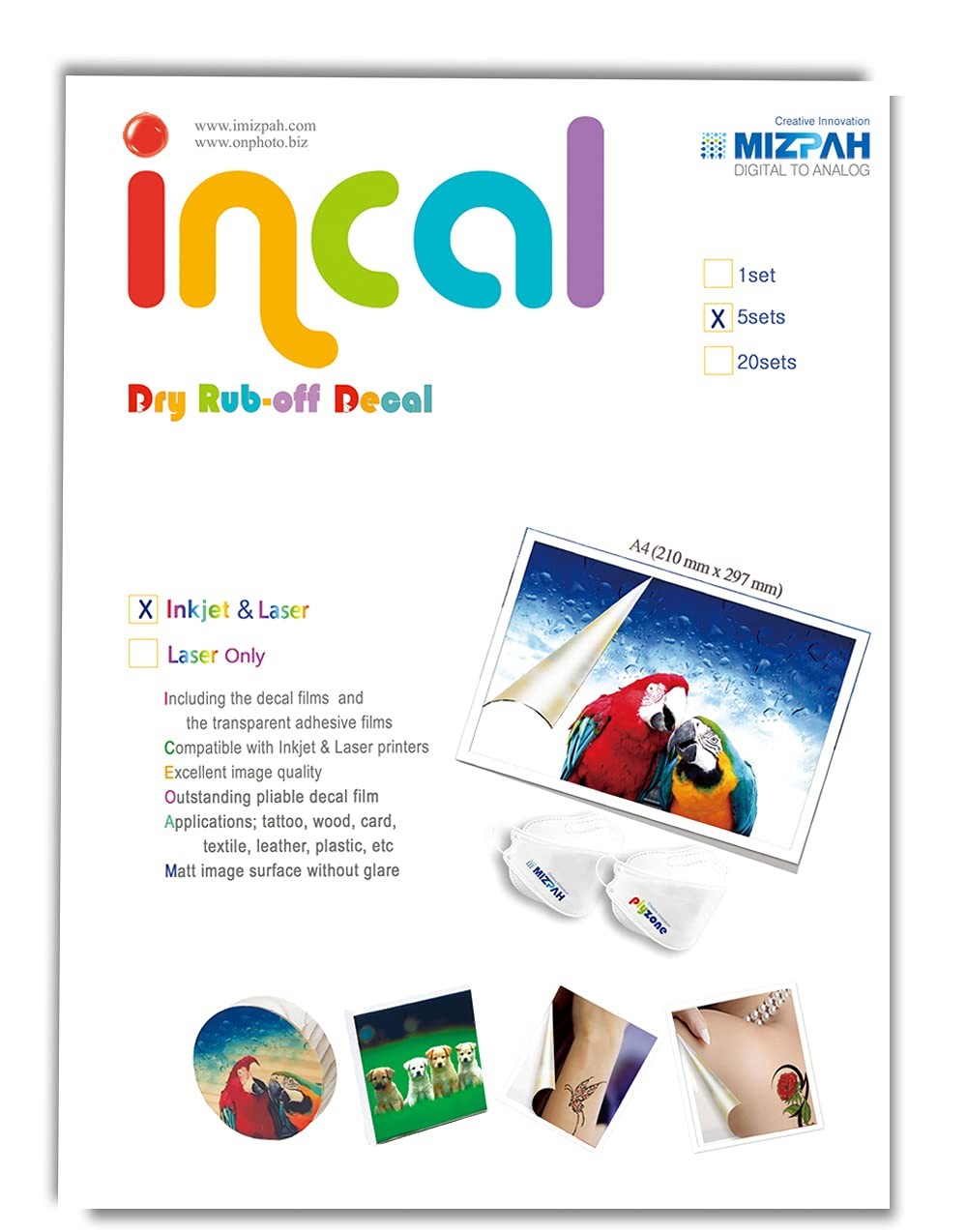 Dry Rub Off Decal Film For Inkjet Printer 5 Sets A4 8.27×11.7 Inch Premium