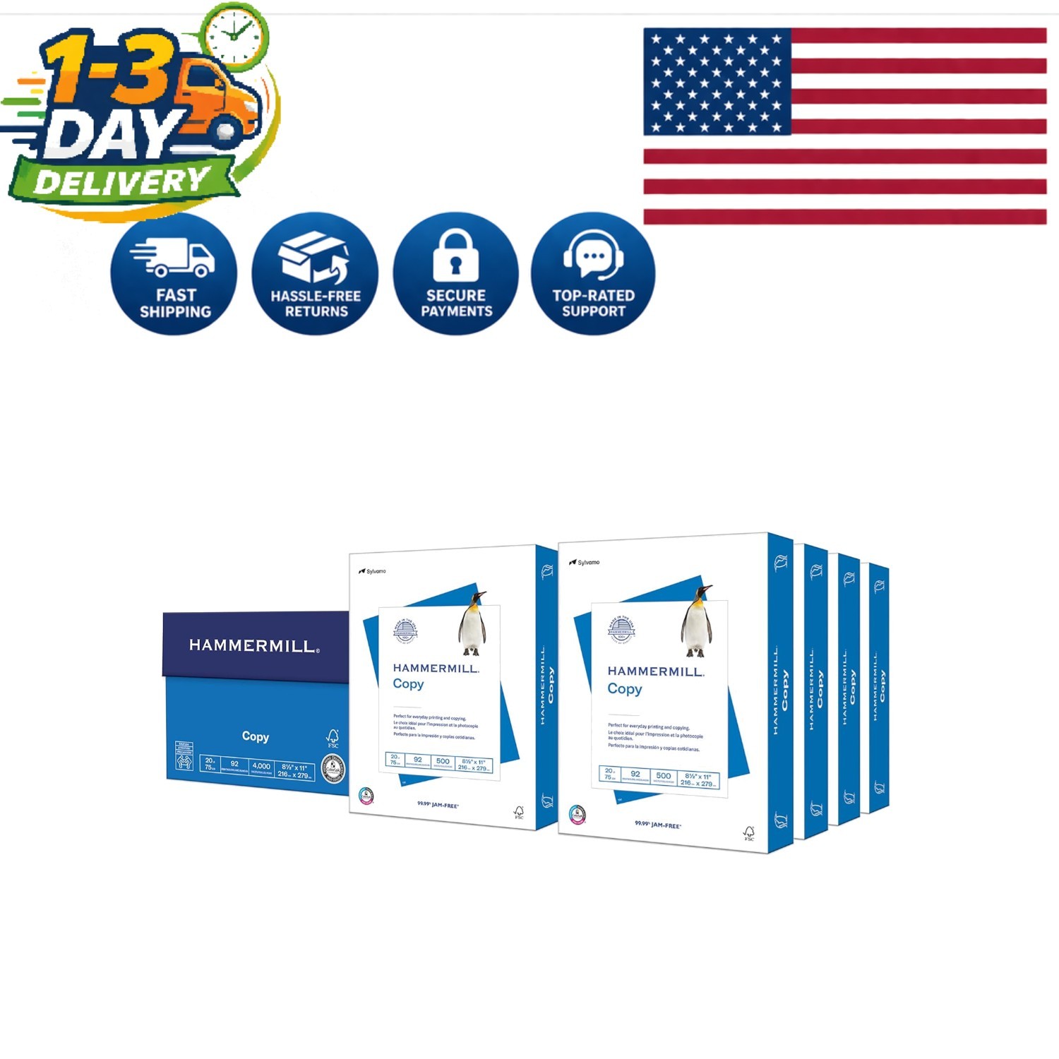 Bulk 8.5 x 11 White Printer Paper, 4000 Sheets with Smooth Finish – Made in USA