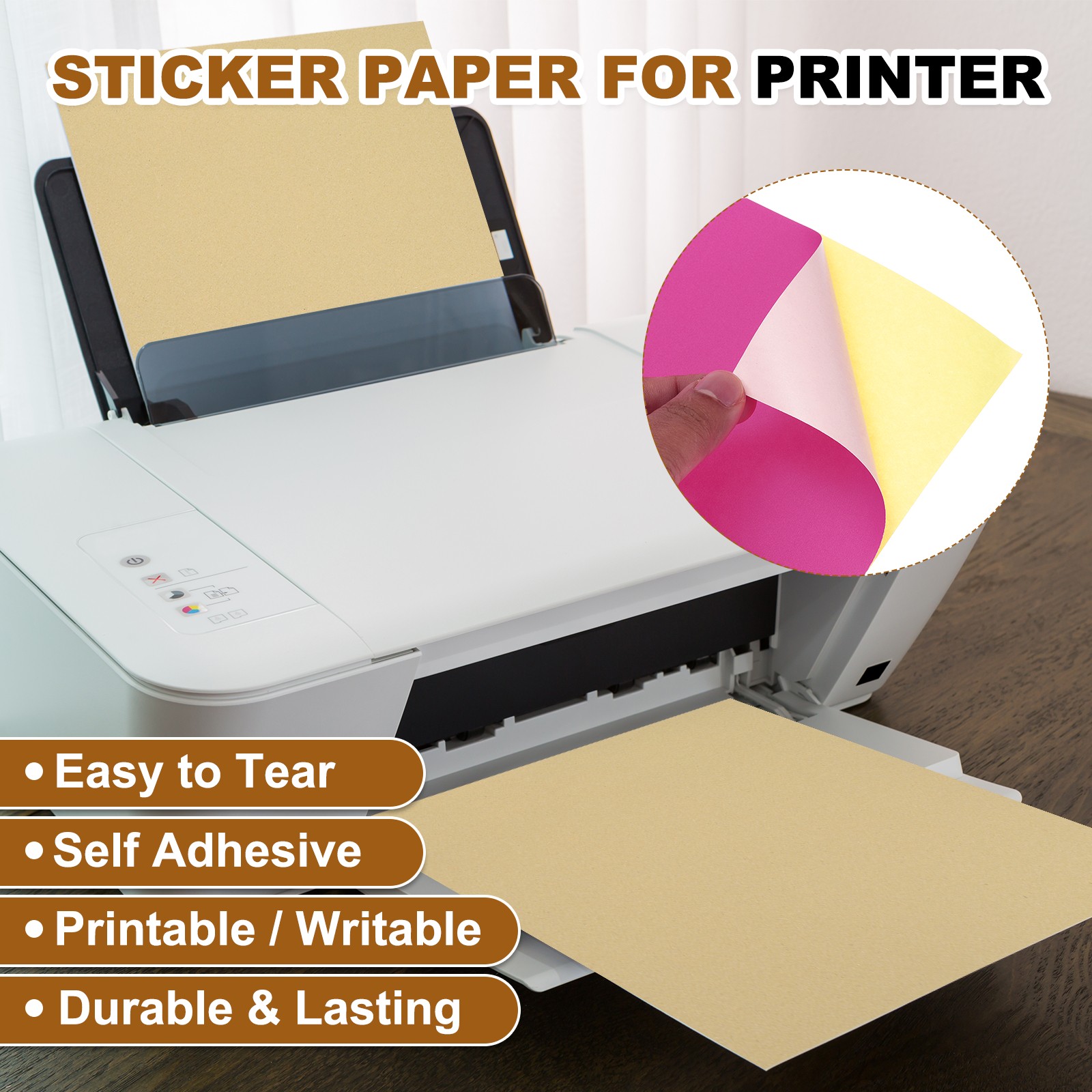 30 Sheets Printable Self Adhesive Sticker Paper for Inkjet Printer, Light Pink