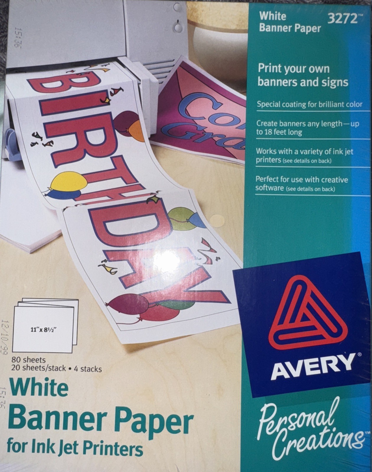 Avery White Banner Paper Ink Jet 80 Sheets 4-stacks of 20 -11” x 8.5”