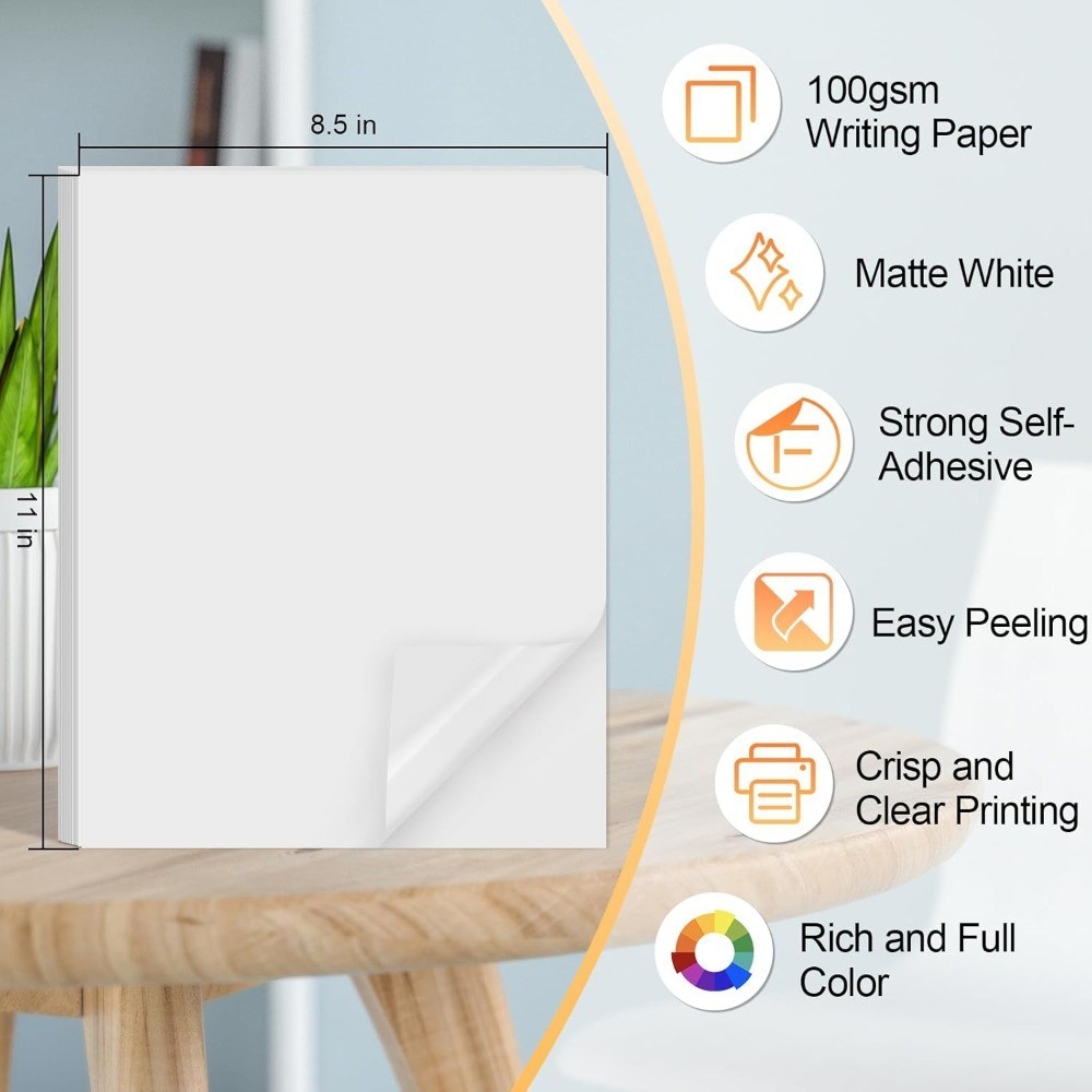 Printable Sticker Paper 40 Sheets 8.5×11 Inch Matte Full Sheet Labels for Inkjet