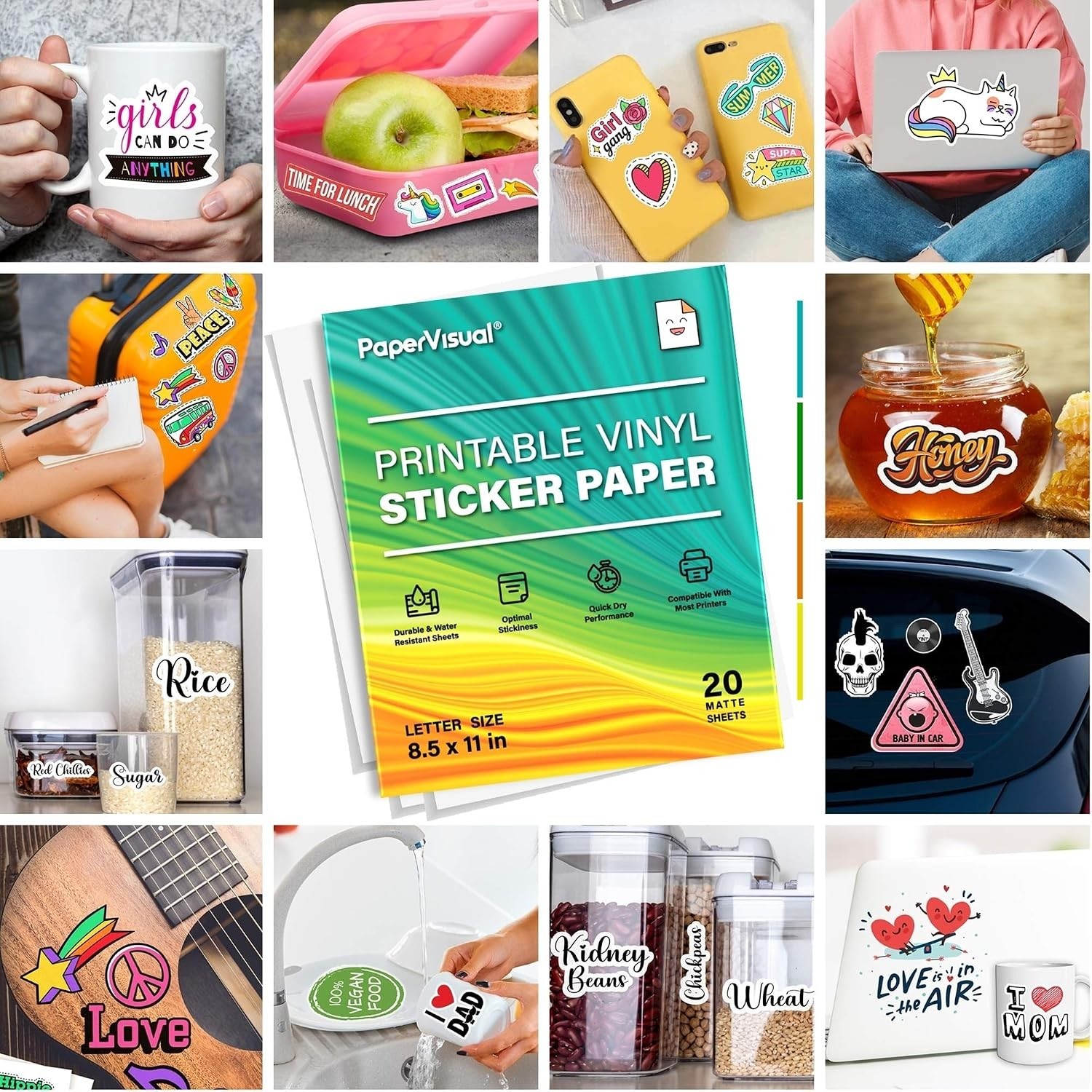 Printable Vinyl Sticker Paper for Inkjet & Laser Printer 20 Sheets*2, Pack of 2
