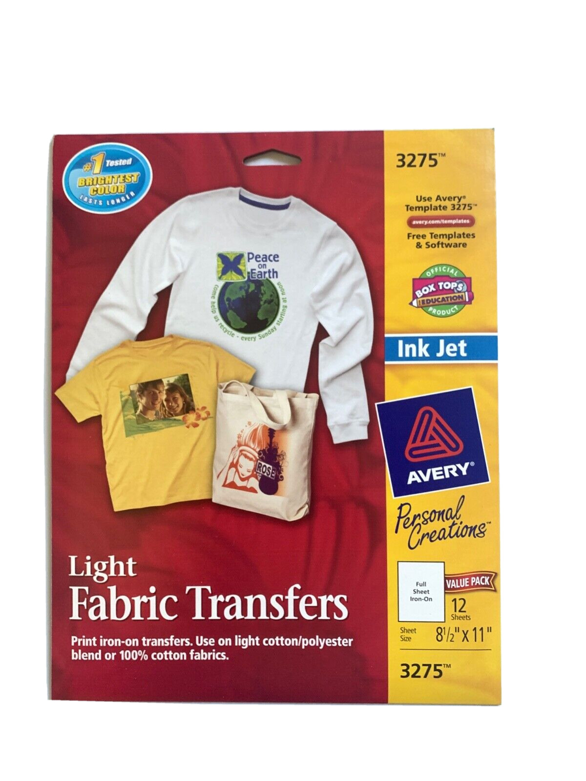 Avery Inkjet T-shirt Transfers iron-on 3275 8.5″ x 11″ Sealed 12 Sheets NEW