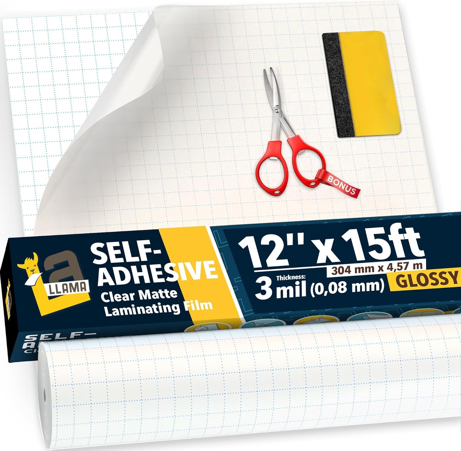 Clear Vinyl Laminating Roll 12” x 15ft – 3 MIL – Self Adhesive Glossy
